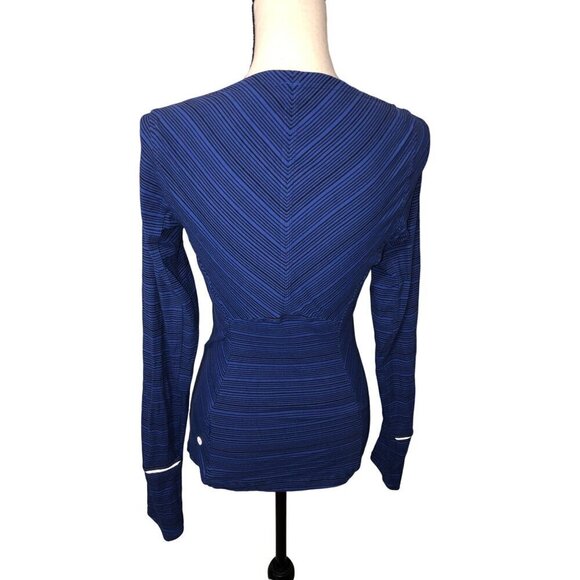 Lululemon Kanto Catch Me Long Sleeve Size 4 Stripe Sapphire Blue Black Top Shirt - Picture 4 of 11